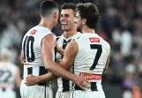 Collingwood's matchwinner Nick Daicos is all smiles after the win over Carlton. (Joel Carrett/AAP PHOTOS)