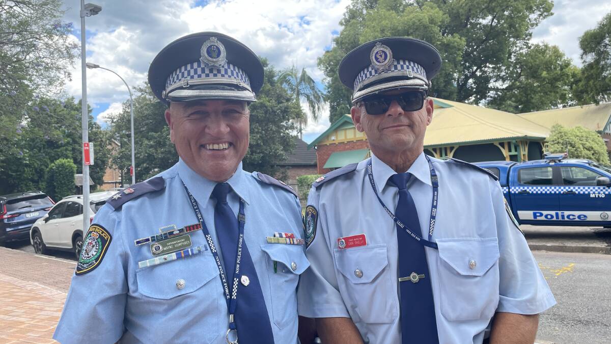 Port Stephens-Hunter Police commander Wayne Humphrey and Maitland Police Station officer in charge Dan Skelly ahead of the march. Picture by Chloe Coleman