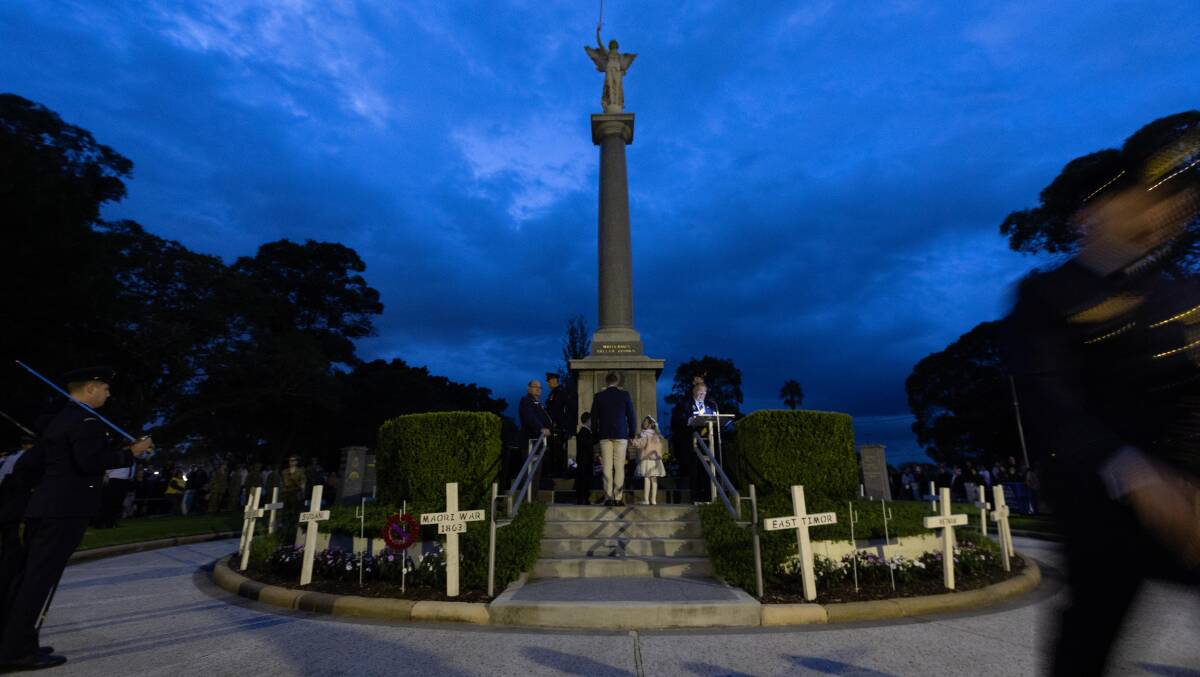 The Maitland Park cenotaph before dawn on Anzac Day 2024. Picture by Jonathan Carroll