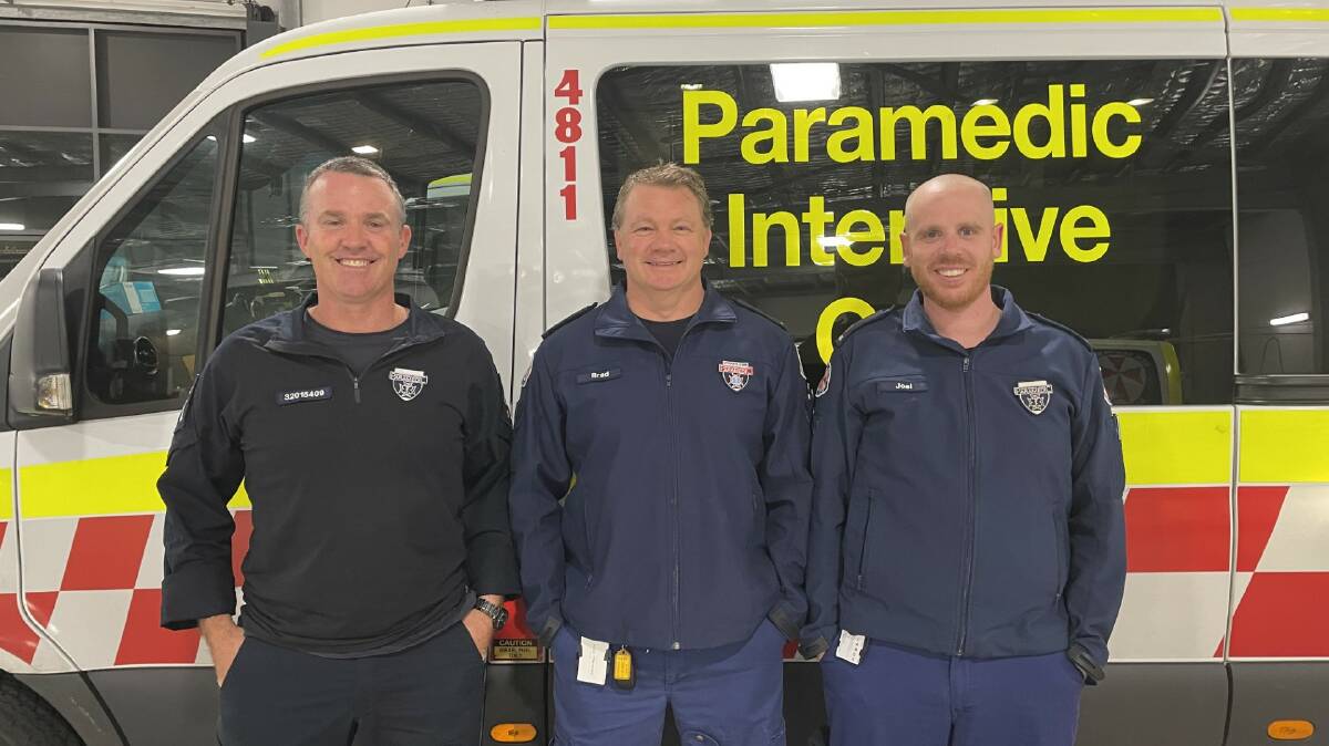 Current 2024 NSW Ambulance, Rutherford station officers Scott Brent, Brad Darvall and Joel Mayhew. Picture supplied