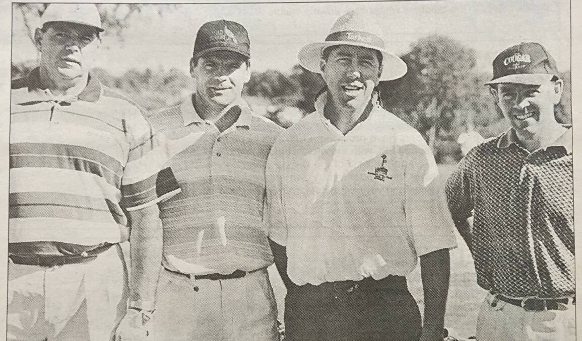 1997 - Eagle Boys pizza team Chris Morris, Danny Kelly, Dave Russell and Anthony Cannon at the Maitland Chamber of Commerce golf day.