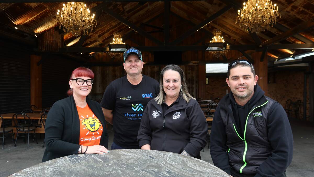 Camp Quality's Debra Moore, Simon Morris, Victoria Hotel Hinton's Donella Magill and Sew What owner Scott Daly. Picture by Laura Rumbel