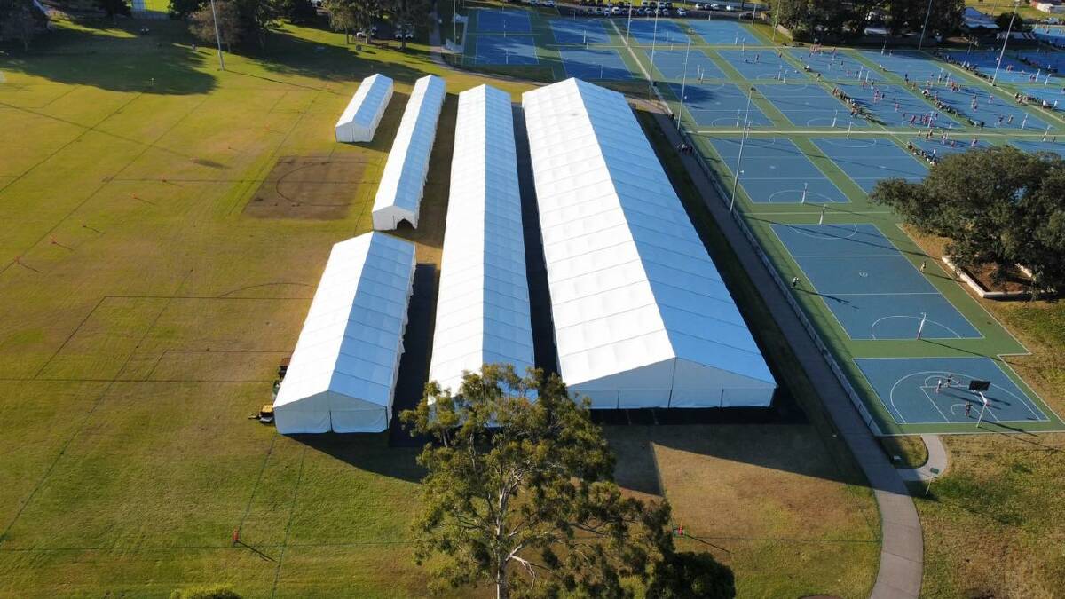 Marquees have been set up at Maitland Park for the Senior State Netball Titles. Picture by Maitland netball