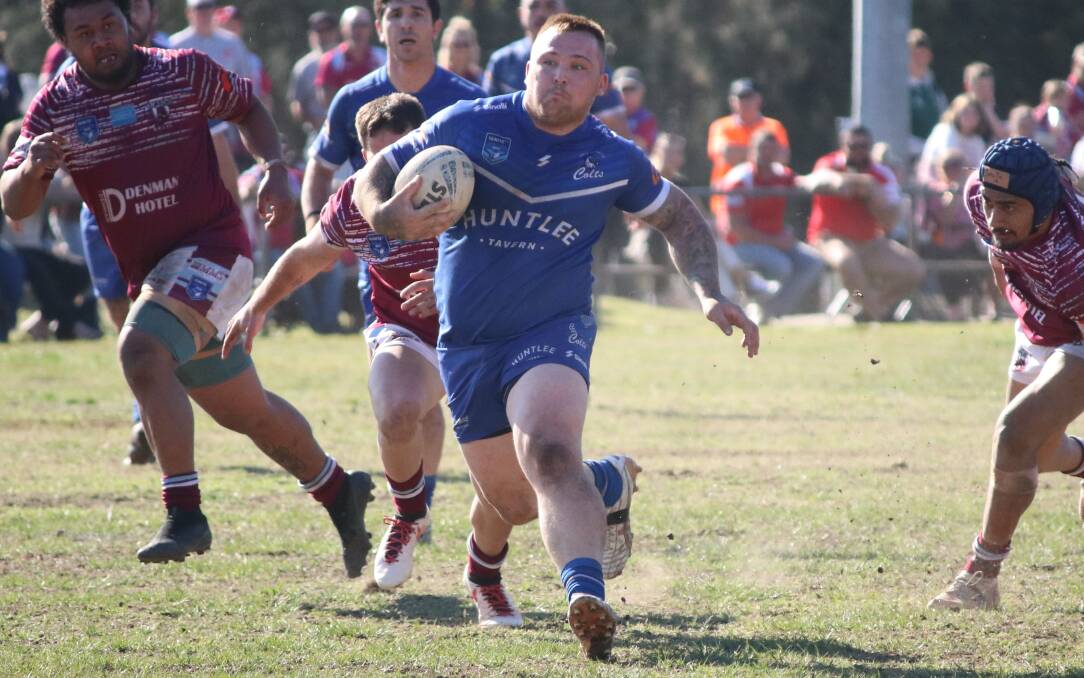 Colts captain Tylar Carter makes a break in the Group 21 semi-final against Denman at Greta Oval on Sunday, August 20. Picture by Ben Carr