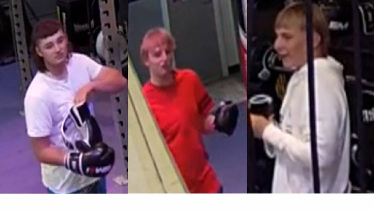 A collage of images from CCTV footage of three males who may be able to assist police with their inquiries into an incident at Anytime Fitness, Rutherford, on January 17, 2024.