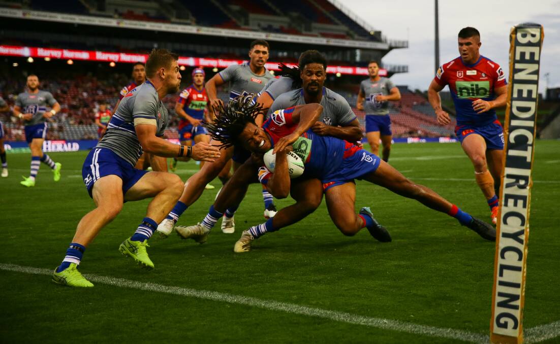 FOOTY'S BACK: The Newcastle Knights took on the Canterbury Bulldogs in a trial match at McDonald Jones Stadium on February 21. Picture: Jonathan Carroll