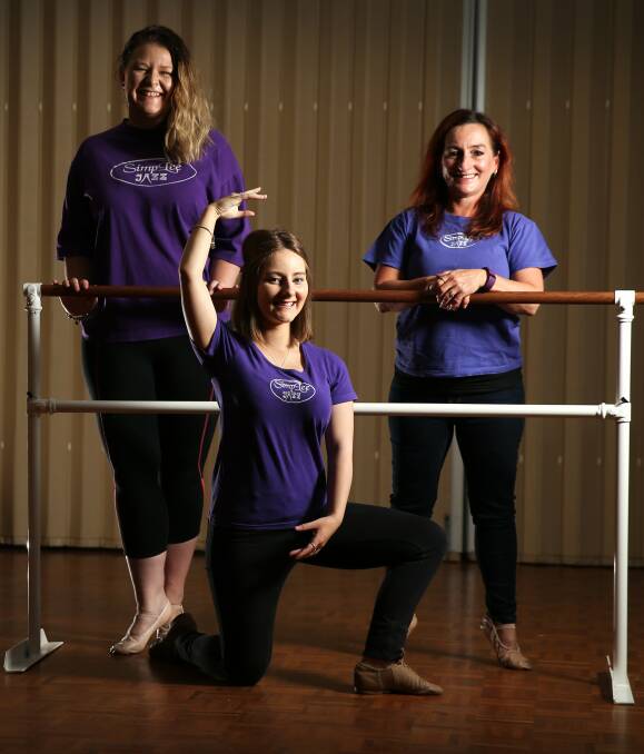 LIMBERING UP: Brigid Teasdale, Tegan Darcy and Leyanne Morris get ready for the Simplee Jazz reunion. Picture: Marina Neil 