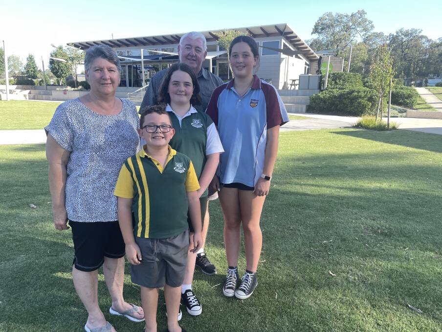 Grandparents Karen and John Shannon with their grandchildren Nicholas and Jasmine who attend Branxton Public School and Amelia Shannon who attends Rutherford Technology High School. 