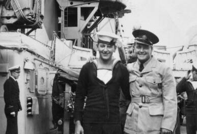 MATES: Leading aircraftman Keith Homard, of East Maitland, and Able Seaman Martin Curtis James, of Newcastle on HMAS Sydney.