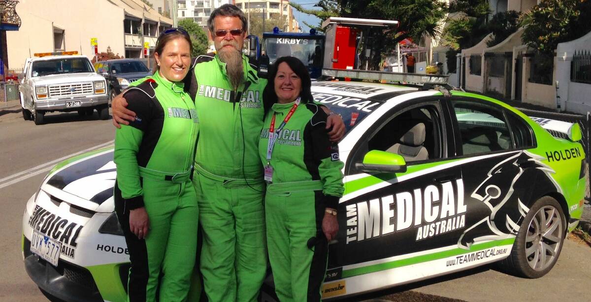 HIGH SPEED: Donita Pilton (right) with two of the other medical team members selected to take part in the Newcastle 500 last weekend. Picture: Supplied.