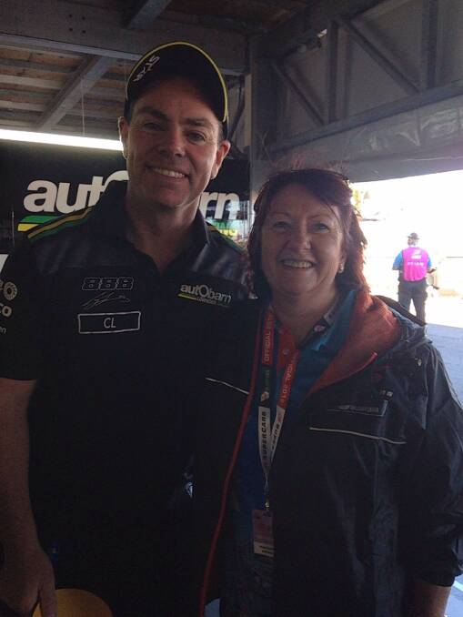 DRIVING LEGEND: Donita Pilton pictured with V8 Supercars legend Craig Lowndes at last weekend's Newcastle 500. Picture: Supplied.