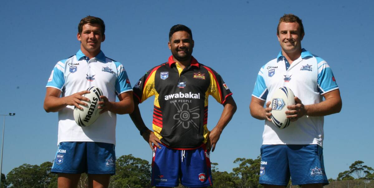 ALL STARS: Newcastle Rugby League trio Sam Keenan, Jade Porter and Dylan Hartin. Picture: Josh Callinan