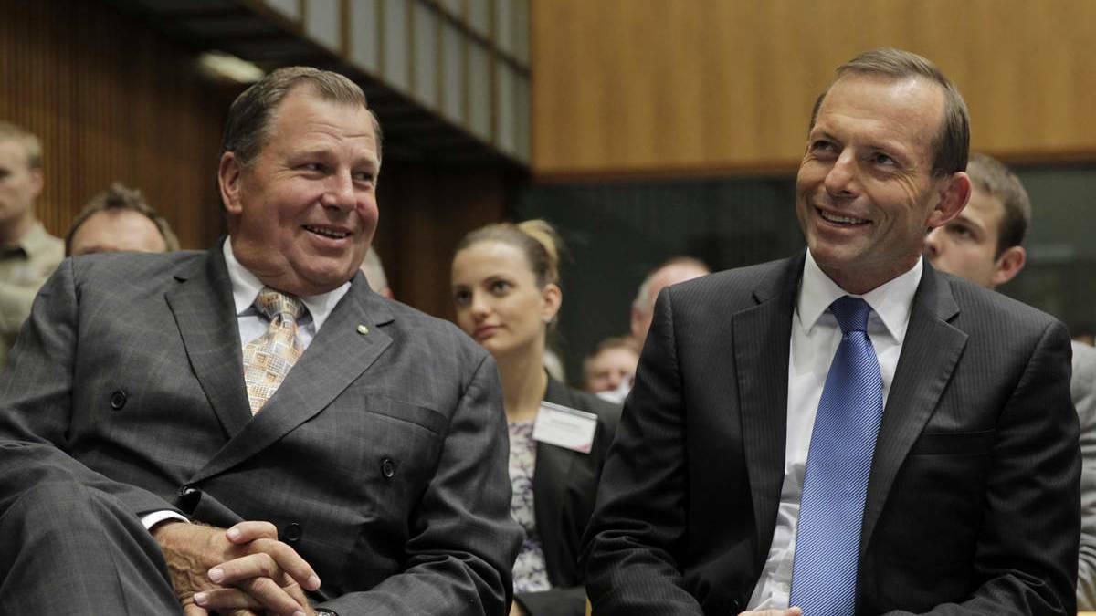 Bob Baldwin, left, and Tony Abbott, right. 
