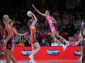 Shamera Sterling-Humphrey gets airborne in defence for the Thunderbirds as they beat the Giants. (Matt Turner/AAP PHOTOS)
