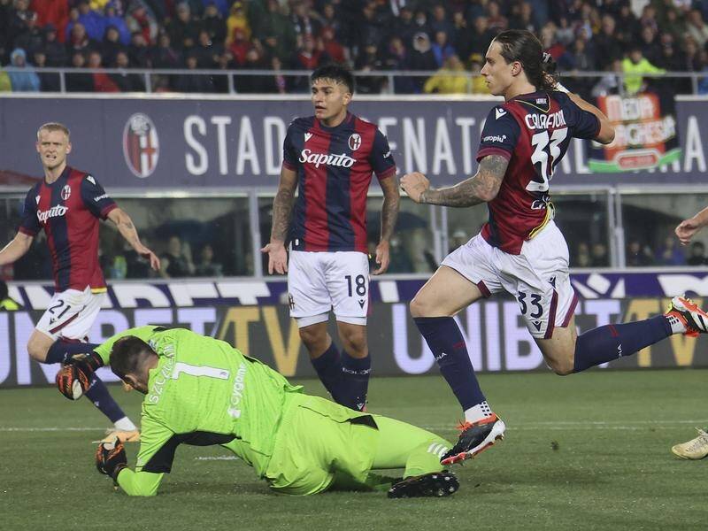 Bologna's Riccardo Calafiori has score twice in a thrilling draw against Juventus in Serie A. (AP PHOTO)