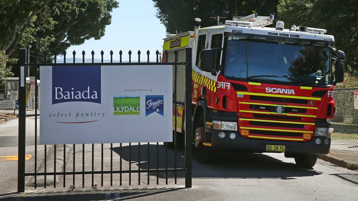 Emergency services respond to a chlorine gas leak at the Baiada Poultry Beresfield site on March 7. Picture: MARINA NEIL
